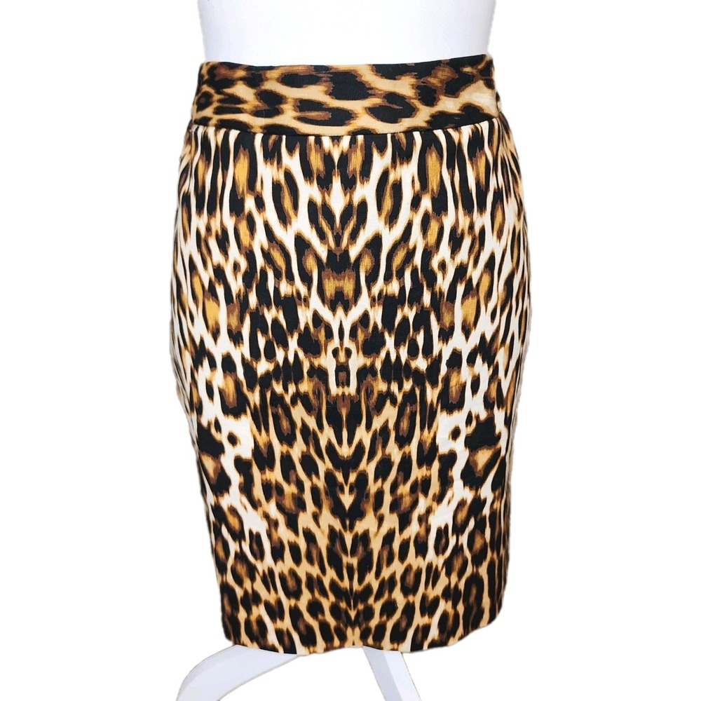 Worthington Cotton Pencil Skirt Womens 4 Cheetah Short Stretch Classic Chic Roar